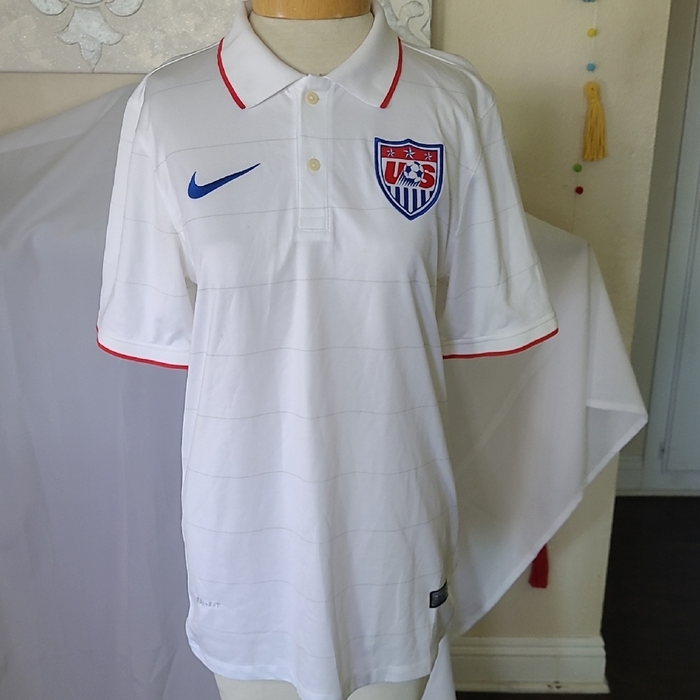 Nike White Polo Soccer Shirt with Red and Blue Details
